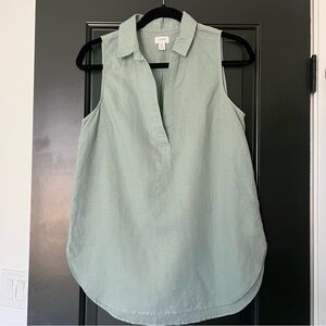 J. Crew Linen-Cotton Blend Popover Tunic Sleeveless Top - Sage Green